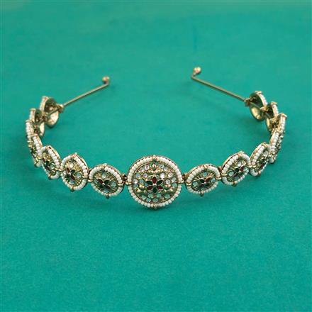 Indo Western Moti Hair Band With Mehndi Plating