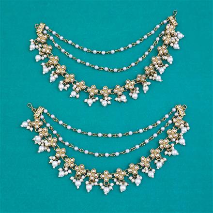 Indo Western Moti Ear Chain With Mehndi Plating