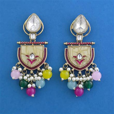 Indo Western Mother Of Pearl Earring with Mehndi Plating