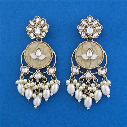 Indo Western Mother Of Pearl Earring with Mehndi Plating