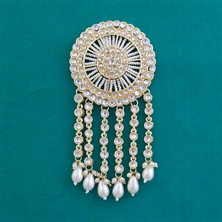 Indo Western Moti Hair Brooch With Gold Plating