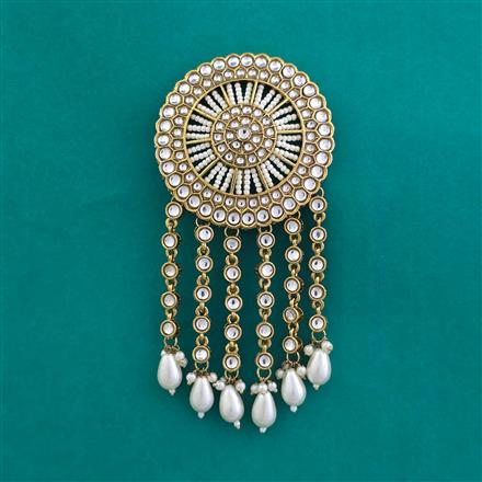 Indo Western Moti Hair Brooch With Mehndi Plating