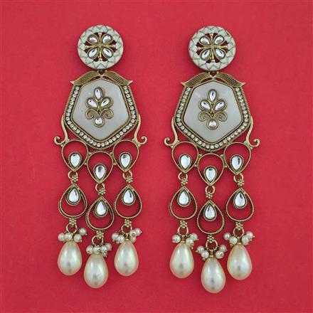 Indo Western Moti Earring with Mehndi Plating