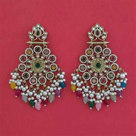 Indo Western Moti Earring With Mehndi Plating