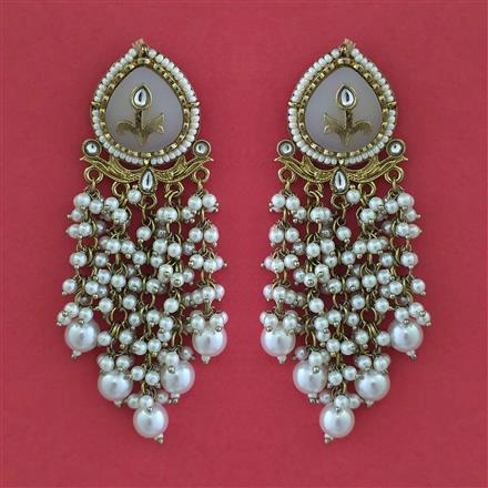 Indo Western Moti Earring With Mehndi Plating