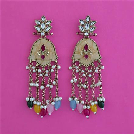 Indo Western Mother Of Pearl Earring With Mehndi Plating