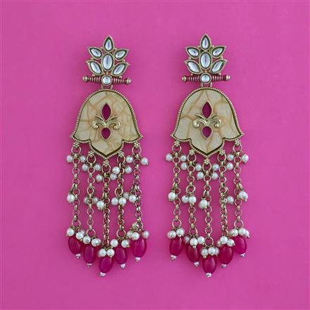Indo Western Mother Of Pearl Earring With Mehndi Plating