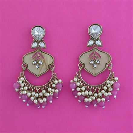 Indo Western Mother Of Pearl Earring With Mehndi Plating