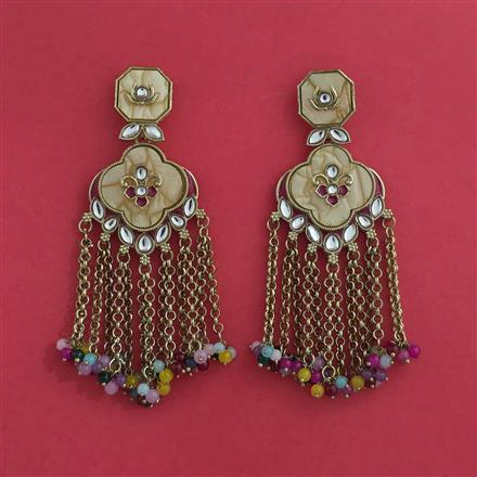 Indo Western Mother Of Pearl Earring With Mehndi Plating
