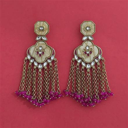 Indo Western Mother Of Pearl Earring With Mehndi Plating