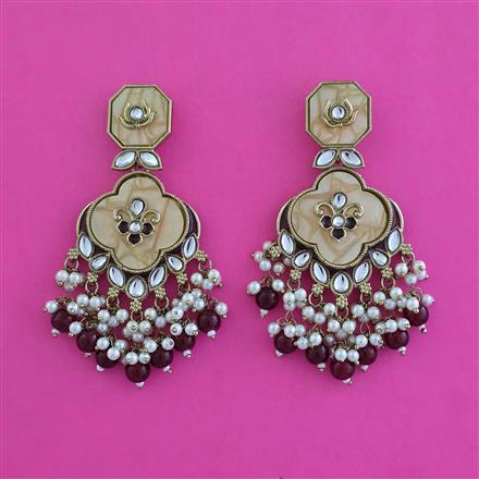 Indo Western Mother Of Pearl Earring With Mehndi Plating