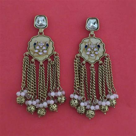 Indo Western Mother Of Pearl Earring with Mehndi Plating