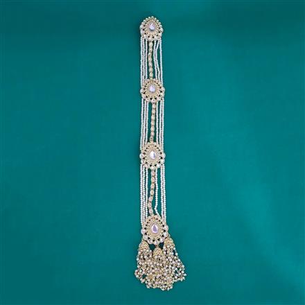 Indo Western Moti Hair Brooch With Gold Plating