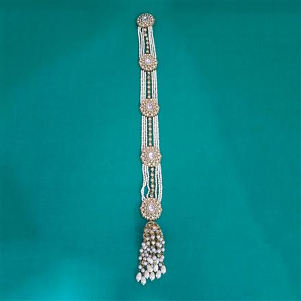 Indo Western Moti Hair Brooch With Mehndi Plating