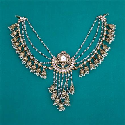 Indo Western Moti Hair Brooch With Mehndi Plating