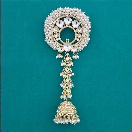 Indo Western Moti Hair Brooch With Gold Plating
