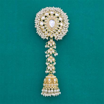 Indo Western Moti Hair Brooch With Gold Plating