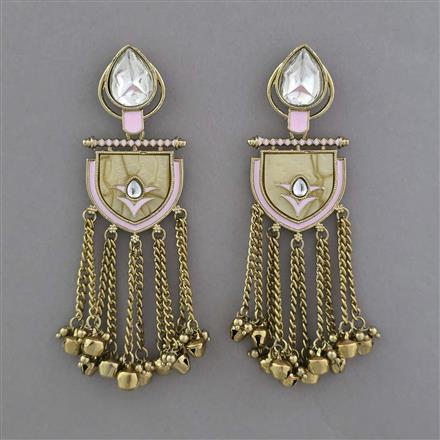 Indo Western Mother Of Pearl Earring with Mehndi Plating