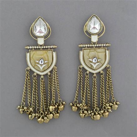 Indo Western Mother Of Pearl Earring with Mehndi Plating