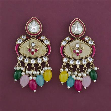 Indo Western Mother Of Pearl Earring with Mehndi Plating