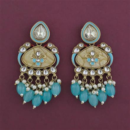 Indo Western Mother Of Pearl Earring with Mehndi Plating