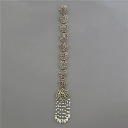 Indo Western Pearl Hair Brooch With Mehndi Plating