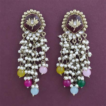 Indo Western Pearl Earring With Mehndi Plating