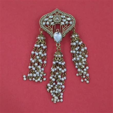 Indo Western Pearl Hair Brooch With Mehndi Plating