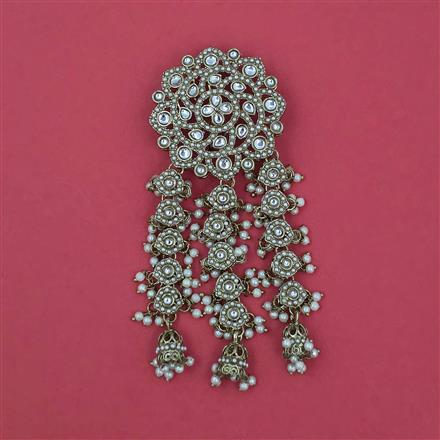 Indo Western Pearl Hair Brooch With Mehndi Plating