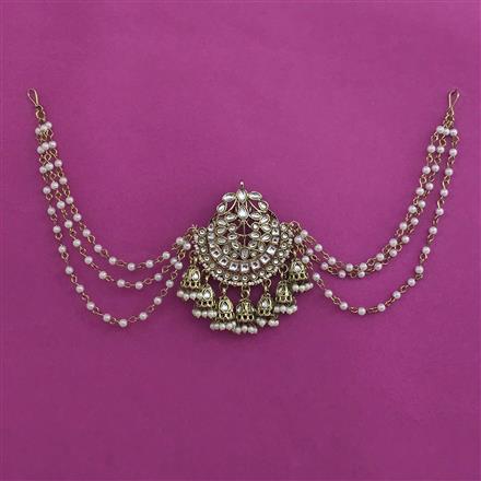 Indo Western Pearl Hair Brooch With Mehndi Plating
