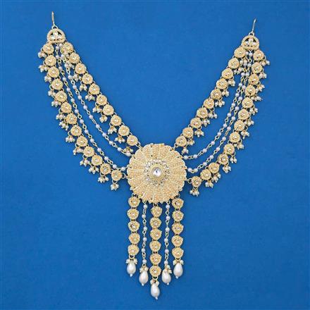 Indo Western Pearl Hair Brooch With Gold Plating