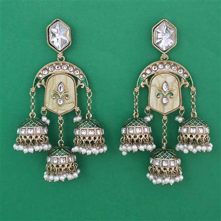 Indo Western Mother Of Pearl Earring with Mehndi Plating