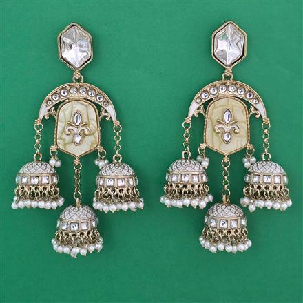 Indo Western Mother Of Pearl Earring with Mehndi Plating