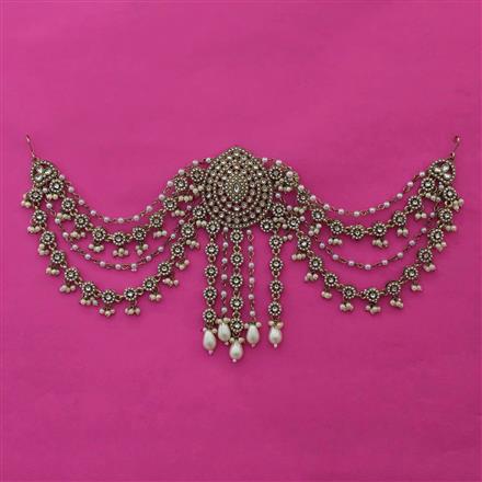 Indo Western Pearl Hair Brooch With Mehndi Plating
