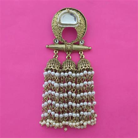 Indo Western Pearl Hair Brooch With Mehndi Plating