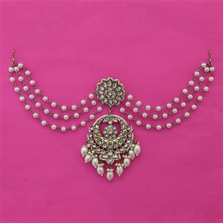 Indo Western Pearl Hair Brooch With Mehndi Plating
