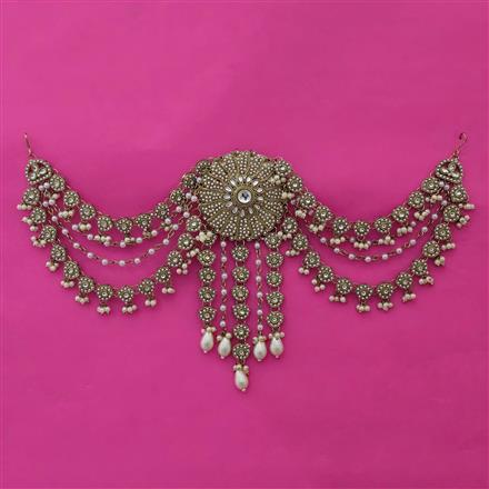 Indo Western Pearl Hair Brooch With Mehndi Plating