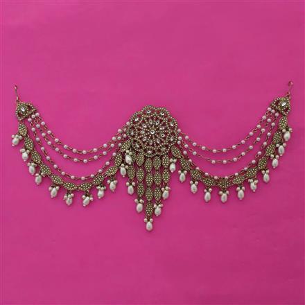 Indo Western Pearl Hair Brooch With Mehndi Plating