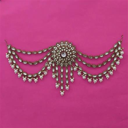 Indo Western Pearl Hair Brooch With Mehndi Plating