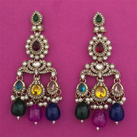 Indo Western Pearl Earring With Mehndi Plating