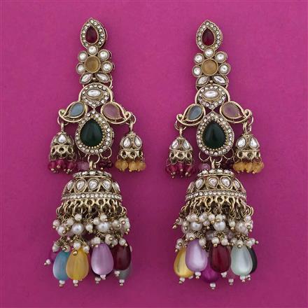 Indo Western Pearl Earring With Mehndi Plating