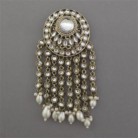 Indo Western Pearl Hair Brooch With Mehndi Plating