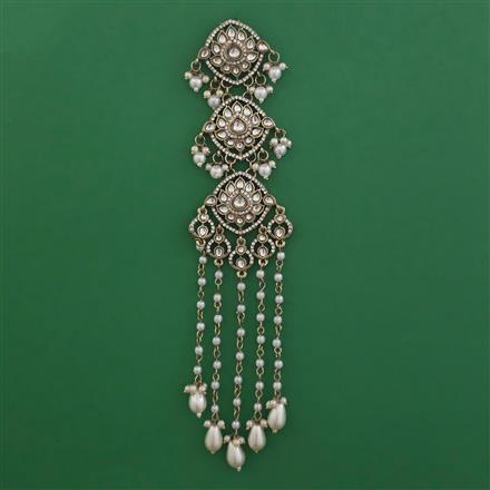 Indo Western Pearl Hair Brooch With Mehndi Plating