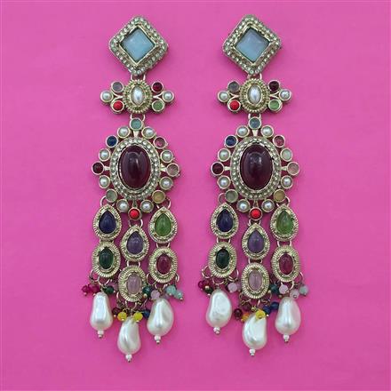 Indo Western Pearl Earring with Mehndi Plating
