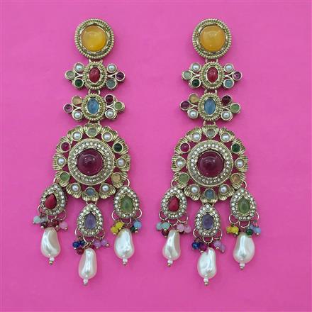 Indo Western Pearl Earring with Mehndi Plating