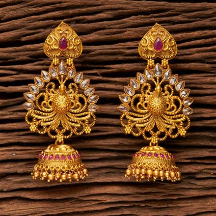 Antique Jhumkis With Matte Gold Plating