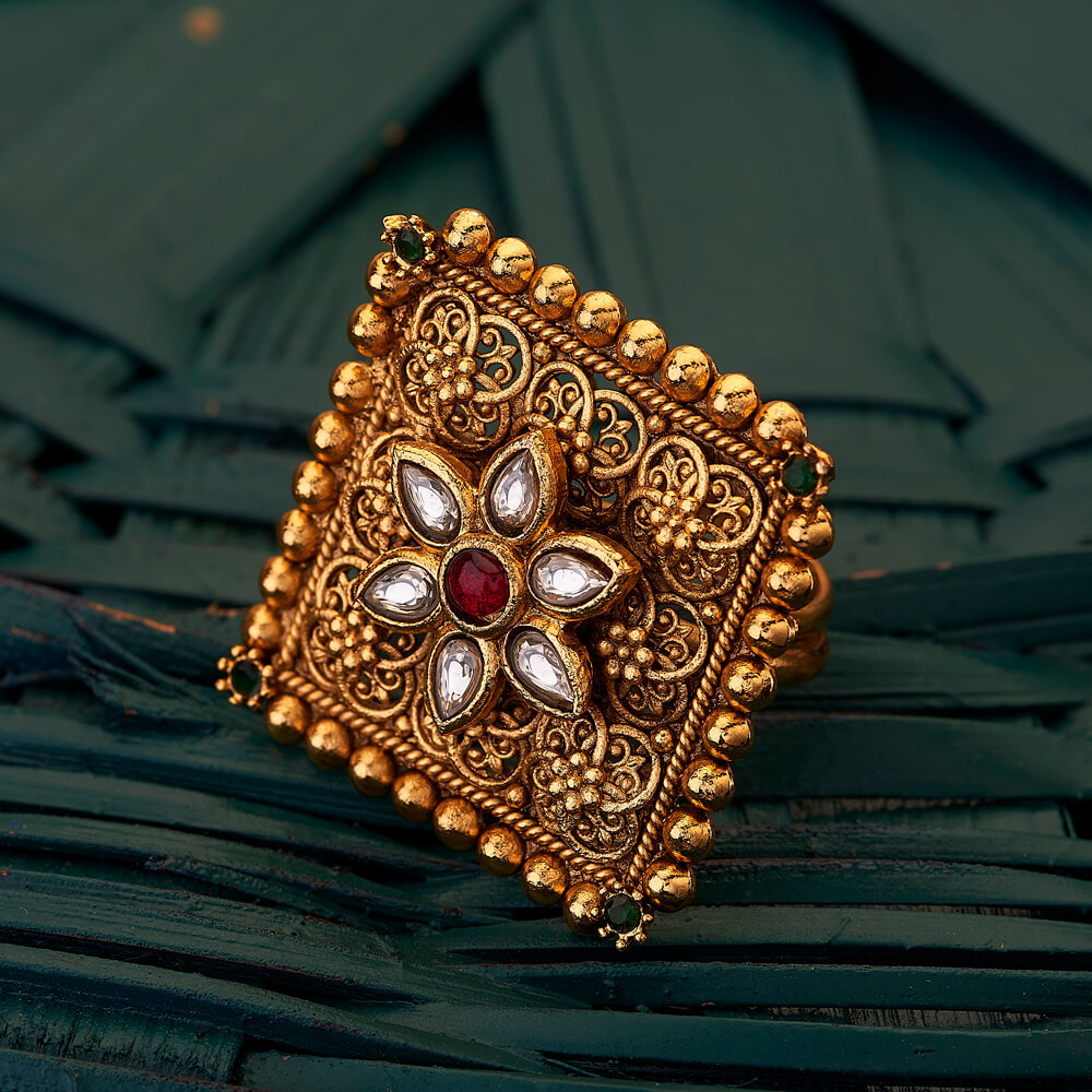 Buy Antique South Indian Ring with matte gold plating 204892