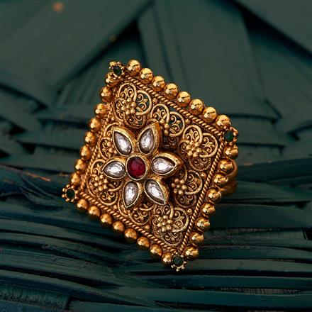 Antique South Indian Ring with matte gold plating
