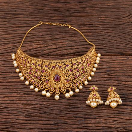 Antique Choker Necklace With Matte Gold Plating