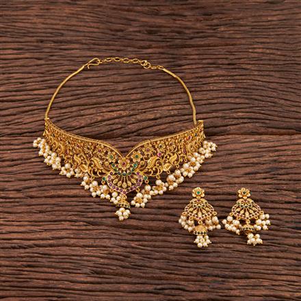 Antique Choker Necklace With Matte Gold Plating